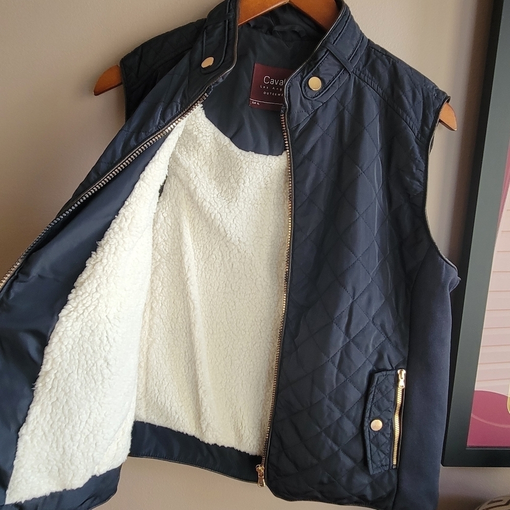 Cavalini Los Angeles Womens Sleeveless Full Zip Quilted Outerwear Blue Vest PL - Picture 5 of 10